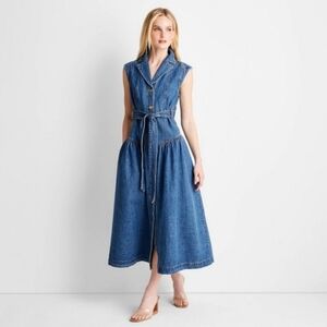 Target Future Collective × Jenee Naylor Blue Denim Button Front Dress Size 8 NWT